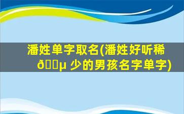 潘姓单字取名(潘姓好听稀 🌵 少的男孩名字单字)